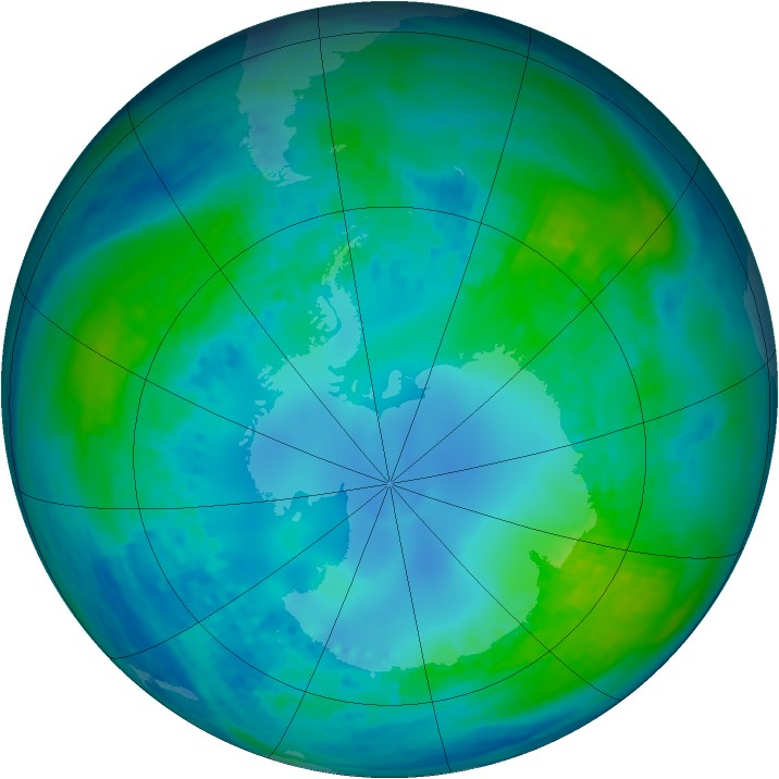 Antarctic ozone map for 01 May 2003
